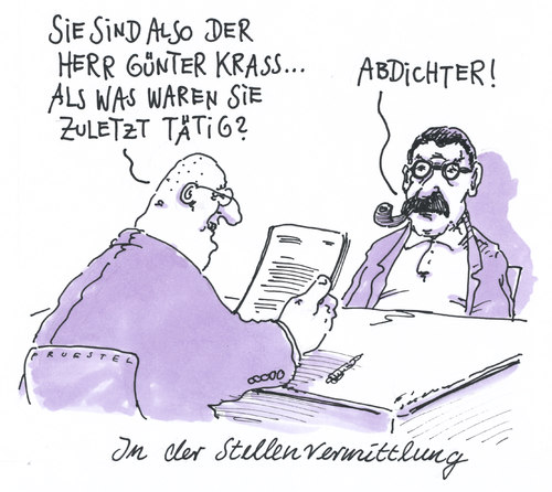 Cartoon: herr k. (medium) by Andreas Prüstel tagged güntergrass,stellenvermittlung,jobagentur,dichtung,dichter,günter grass,stellenvermittlung,jobagentur,dichtung,dichter,literatur,bücher,autor,schriftsteller,job,arbeit,günter,grass