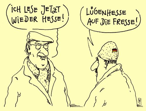 Cartoon: hesse (medium) by Andreas Prüstel tagged hermann,hesse,literatur,lesen,presse,lügenpresse,pegida,afd,cartoon,karikatur,andreas,pruestel,hermann,hesse,literatur,lesen,presse,lügenpresse,pegida,afd,cartoon,karikatur,andreas,pruestel