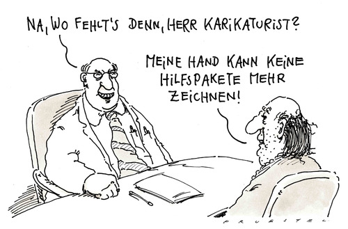Cartoon: hilfspakete (medium) by Andreas Prüstel tagged überdruss,arzt,cartoonist,karikaturist,eu,griechenland,hilfspakete,hilfspakete,griechenland,eu