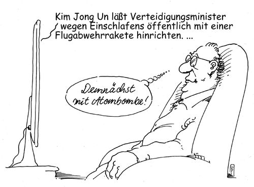 Cartoon: hinrichtung spezial (medium) by Andreas Prüstel tagged nordkorea,kim,jong,un,diktator,verteidigungsminister,einschlafen,hinrichtung,flugabwehrrakete,atombombe,cartoon,karikatur,andreas,pruestel,nordkorea,kim,jong,un,diktator,verteidigungsminister,einschlafen,hinrichtung,flugabwehrrakete,atombombe,cartoon,karikatur,andreas,pruestel