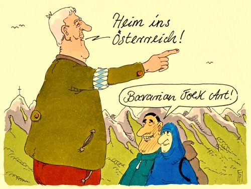Cartoon: horst heimhofer (medium) by Andreas Prüstel tagged flüchtlingszustrom,bayern,österreich,grenze,zurückweisung,horst,seehofer,csu,flüchtlingszustrom,bayern,österreich,grenze,zurückweisung,horst,seehofer,csu