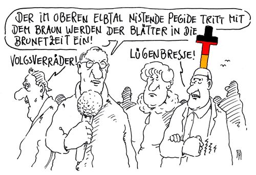 Cartoon: im elbtal (medium) by Andreas Prüstel tagged dresden,sachsen,pegida,pegiden,brunftzeit,lügenpresse,volksverräter,fremdenfeindlichkeit,cartoon,karikatur,andreas,pruestel,dresden,sachsen,pegida,pegiden,brunftzeit,lügenpresse,volksverräter,fremdenfeindlichkeit,cartoon,karikatur,andreas,pruestel