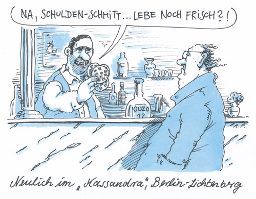 Cartoon: im kassandra (medium) by Andreas Prüstel tagged griechenland,schuldenschnit,schulden,restaurant,zeche,kassandra,berlin,lichtenberg,griechenland,schuldenschnit,schulden,restaurant,zeche,kassandra,berlin,lichtenberg