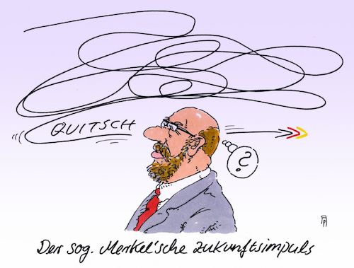 Cartoon: impuls (medium) by Andreas Prüstel tagged groko,koalitionsverhandlungen,cdu,csu,spd,zukunftsimpulse,merkel,schulz,cartoon,karikatur,andreas,pruestel,groko,koalitionsverhandlungen,cdu,csu,spd,zukunftsimpulse,merkel,schulz,cartoon,karikatur,andreas,pruestel