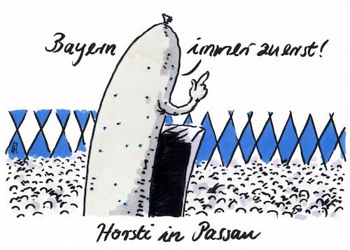 Cartoon: in passau (medium) by Andreas Prüstel tagged politischer,aschermittwoch,csu,bayern,passau,horst,seehofer,weißwurst,trump,cartoon,karikatur,politischer,aschermittwoch,csu,bayern,passau,horst,seehofer,weißwurst,trump,cartoon,karikatur