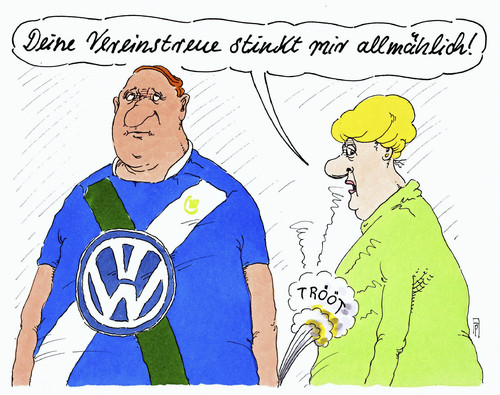 Cartoon: in wolfsburg (medium) by Andreas Prüstel tagged vw,abgaswerte,betrug,usa,vfl,wolfsburg,fan,fußballverein,bundesliga,cartoon,karikatur,vw,abgaswerte,betrug,usa,vfl,wolfsburg,fan,fußballverein,bundesliga,cartoon,karikatur