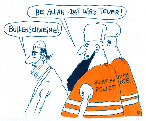 Cartoon: islamistenbullen (medium) by Andreas Prüstel tagged islamisten,schariah,schariapolizei,bullen,bullenschweine,schweine,schweinefleisch,wuppertal,islam,cartoon,karikatur,andreas,pruestel,islamisten,schariah,schariapolizei,bullen,bullenschweine,schweine,schweinefleisch,wuppertal,islam,cartoon,karikatur,andreas,pruestel