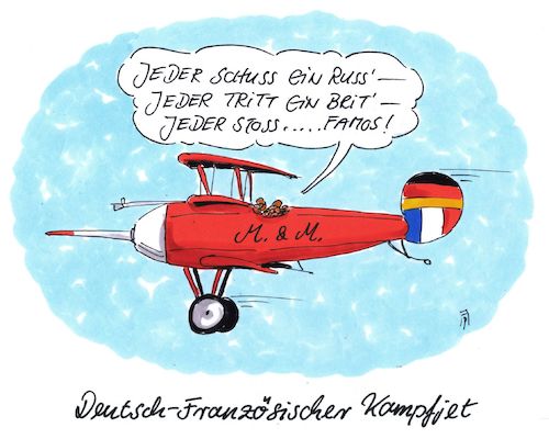 Cartoon: kampfjet (medium) by Andreas Prüstel tagged frankreich,deutschland,macron,merkel,gemeinsamer,kampfjet,aufrüstung,erster,weltkrieg,spruch,cartoon,karikatur,andreas,pruestel,frankreich,deutschland,macron,merkel,gemeinsamer,kampfjet,aufrüstung,erster,weltkrieg,spruch,cartoon,karikatur,andreas,pruestel