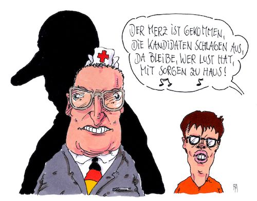 Cartoon: kandidaten (medium) by Andreas Prüstel tagged cdu,parteivorsitz,kandidaten,merz,spahn,krampkarerenbauer,cartoon,karikatur,andreas,pruestel,cdu,parteivorsitz,kandidaten,merz,spahn,krampkarerenbauer,cartoon,karikatur,andreas,pruestel