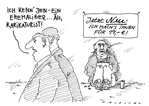 Cartoon: karikaturist (medium) by Andreas Prüstel tagged karikaturist,cartoonist,berufstand,niedergang,pressehonorare,dumpingpreise,karikaturist,cartoonist,berufstand,niedergang,pressehonorare,dumpingpreise
