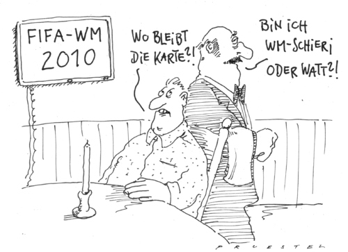 Cartoon: kartenspiele (medium) by Andreas Prüstel tagged fußballweltmeisterschaft,vorrunde,dchiedsrichterleistungen,karten,wm,fußball,fussball,sport,weltmeisterschaft,schiedsrichter,regeln,restaurant,gastronomie