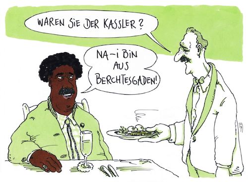 Cartoon: kein kassler (medium) by Andreas Prüstel tagged kassler,migration,migrationshintergrund,bayern,berchtesgaden,cartoon,karikatur,andreas,pruestel,kassler,migration,migrationshintergrund,bayern,berchtesgaden,cartoon,karikatur,andreas,pruestel