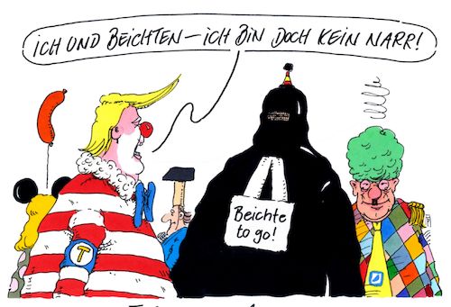 Cartoon: kein narr (medium) by Andreas Prüstel tagged karneval,kostüme,trump,beichte,narr,cartoon,karikatur,andreas,pruestel,karneval,kostüme,trump,beichte,narr,cartoon,karikatur,andreas,pruestel