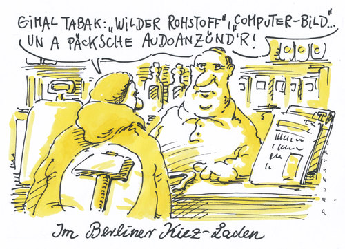Cartoon: kiezladen (medium) by Andreas Prüstel tagged berlin,kiez,autobrände,autonome,berlin,kiez,autobrände,autonome