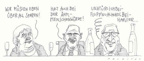 Cartoon: klugsparer (medium) by Andreas Prüstel tagged hartz4,regelsatz,regelsatzerhöhung,existenzminimum,merkel,brüderle,schäuble,regelsatz,hartz,arbeit,job,arbeitslosigkeit,arbeitslos,existenzminimum,angela merkel,brüderle,schäuble,angela,merkel