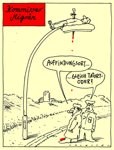 Cartoon: kommissar migrän (medium) by Andreas Prüstel tagged kriminal,kommissar,verbrechen,tatort,kommissar,verbrechen,tatort