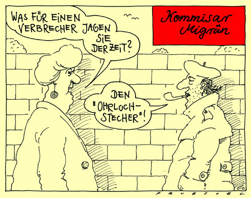 Cartoon: kommissar migrän (medium) by Andreas Prüstel tagged ohrlöcher,kinder,verletzungen,kriminalkommissar,ohrlöcher,kinder,verletzungen,kriminalkommissar