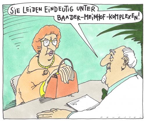 Cartoon: komplexe (medium) by Andreas Prüstel tagged psychoanalyse,terror,psychoanalyse,psyche,psychologie,psychologe,therapie,therapeut,patient,sitzung,praxis,medizin,leiden,krankheit,krank,baader meinhof komplex,raf,terror,terrorismus,terroristen,deutschland,film,kino,bernd eichinger,filmproduktion,diagnose,störung,persönlichkeitsstörung,baader,meinhof,komplex,bernd,eichinger