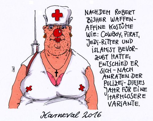 Cartoon: kostümwandel (medium) by Andreas Prüstel tagged terrorismus,karneval,waffen,kostüme,krankenschwester,cowboy,islamist,jediritter,piraten,cartoon,karikatur,andreas,pruestel,terrorismus,karneval,waffen,kostüme,krankenschwester,cowboy,islamist,jediritter,piraten,cartoon,karikatur,andreas,pruestel