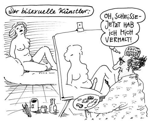 Cartoon: künstler bi (medium) by Andreas Prüstel tagged bisexuallität,maler,malerei,bildendekunst,model,bisexualität,bildende kunst,malerei,model,maler,kunst,bildende