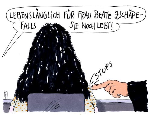 Cartoon: lebenslänglich (medium) by Andreas Prüstel tagged nsu,prozess,beate,zschäpe,antrag,bundesanwaltschaft,lebenslange,haftstrafe,sicherungsverwahrung,cartoon,karikatur,andreas,pruestel,nsu,prozess,beate,zschäpe,antrag,bundesanwaltschaft,lebenslange,haftstrafe,sicherungsverwahrung,cartoon,karikatur,andreas,pruestel