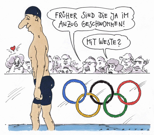 Cartoon: männerschwimmen (medium) by Andreas Prüstel tagged schwimmen,männerschwimmen,schwimmanzug,olympia,anzug,weste