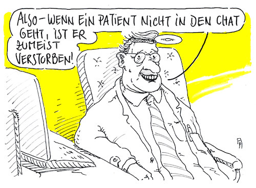 Cartoon: medizin-chat (medium) by Andreas Prüstel tagged online,chat,diagnose,mediziner,patient,behandlung,cartoon,karikatur,andreas,pruestel,online,chat,diagnose,mediziner,patient,behandlung,cartoon,karikatur,andreas,pruestel