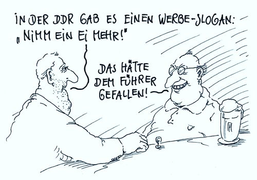 Cartoon: mehr ei (medium) by Andreas Prüstel tagged adolf,hitler,ein,hoden,ei,werbung,ddr,werbeslogan,führer,cartoon,karikatur,andreas,pruestel,adolf,hitler,ein,hoden,ei,werbung,ddr,werbeslogan,führer,cartoon,karikatur,andreas,pruestel