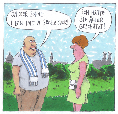 Cartoon: missverständlich (medium) by Andreas Prüstel tagged fußball,münchen,tsv1860,englischergarten,fanutensilien,fußball,münchen,tsv1860,englischer garten,fanutensilien,englischer,garten