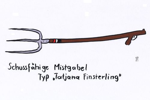 Cartoon: mistgabel (medium) by Andreas Prüstel tagged tatjana,festerling,pegida,flüchtlinge,schusswaffengebrauch,cartoon,karikatur,andreas,pruestel,tatjana,festerling,pegida,flüchtlinge,schusswaffengebrauch,cartoon,karikatur,andreas,pruestel