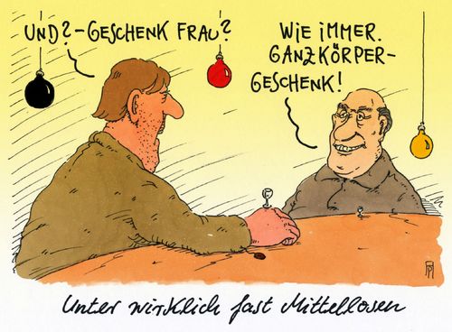 Cartoon: mittellose (medium) by Andreas Prüstel tagged weihnachten,geschenke,geldmangel,armut,ganzkörpergeschenk,cartoon,karikatur,andreas,pruestel,weihnachten,geschenke,geldmangel,armut,ganzkörpergeschenk,cartoon,karikatur,andreas,pruestel