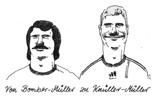 Cartoon: Müllers (medium) by Andreas Prüstel tagged fußballweltmeisterschaft,gerdmüller,thomasmüller,gerd,müller,thomas,fußball,deutschland,spieler,fussball,sport,wm,weltmeisterschaft