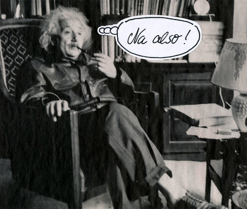 Cartoon: nach einstein (medium) by Andreas Prüstel tagged albert,einstein,gravitationswellen,raumzeit,cartoon,collage,andreas,pruestel