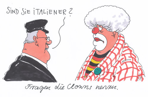 Cartoon: nachfrage (medium) by Andreas Prüstel tagged italien,wahlen,politiker,steinbrück,clown,politik,cartoon,karikatur,italien,wahlen,politiker,steinbrück,clown,politik,cartoon,karikatur