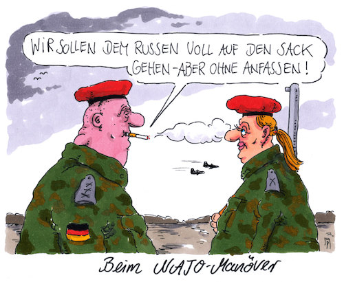 Cartoon: nato-manöver (medium) by Andreas Prüstel tagged nato,großmanöver,norwegen,bundeswehr,russland,abschreckung,cartoon,karikatur,andreas,pruestel,nato,großmanöver,norwegen,bundeswehr,russland,abschreckung,cartoon,karikatur,andreas,pruestel