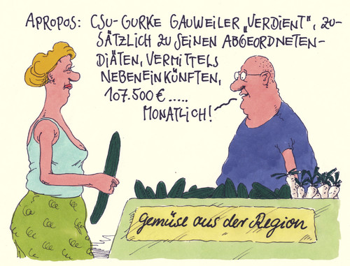 Cartoon: nebeneinkünfte (medium) by Andreas Prüstel tagged bundestagsabgeordnete,nebentätigkeiten,nebeneinkünfte,peter,gauweiler,csu,gurken,gemüse,region,abgeordnetendiäten,cartoon,karikatur,andreas,pruestel,bundestagsabgeordnete,nebentätigkeiten,nebeneinkünfte,peter,gauweiler,csu,gurken,gemüse,region,abgeordnetendiäten,cartoon,karikatur,andreas,pruestel