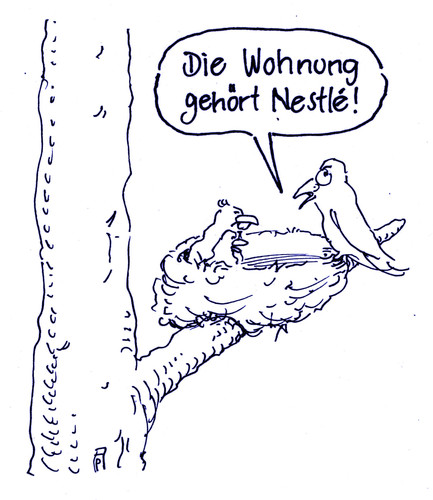 Cartoon: nestle (medium) by Andreas Prüstel tagged nestle,multi,multinational,logo,vögel,nest,wohnung,mieter,cartoon,karikatur,andreas,pruestel,nestle,multi,multinational,logo,vögel,nest,wohnung,mieter,cartoon,karikatur,andreas,pruestel