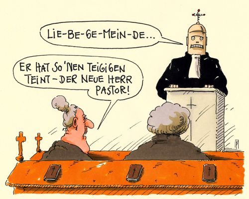 Cartoon: neuer pastor (medium) by Andreas Prüstel tagged kirche,pastor,predigt,gottesdienst,roboter,cartoon,karikatur,andreas,pruestel,kirche,pastor,predigt,gottesdienst,roboter,cartoon,karikatur,andreas,pruestel