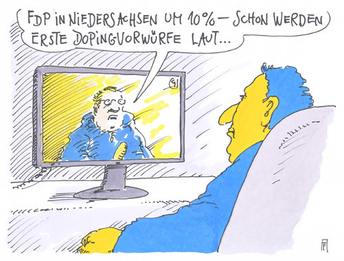 Cartoon: niedersachsen-wahl (medium) by Andreas Prüstel tagged niedersachsen,landtagswahl,fdp,gewinne,doping,niedersachsen,landtagswahl,fdp,gewinne,doping