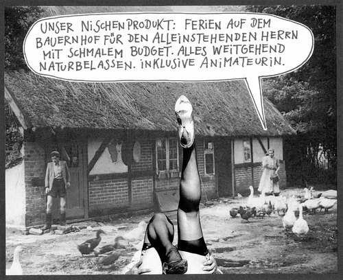 Cartoon: nischenprodukt (medium) by Andreas Prüstel tagged bauernhof,urlaub,ferien,nischenprodukt,animation,animateurin,alleinstehend,budget,cartoon,collage,andreas,pruestel,bauernhof,urlaub,ferien,nischenprodukt,animation,animateurin,alleinstehend,budget,cartoon,collage,andreas,pruestel