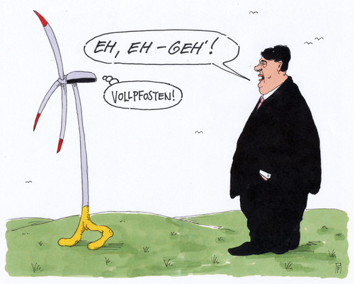 Cartoon: ökostrom-reform (medium) by Andreas Prüstel tagged eeg,ökostromreform,fördersysteme,alternative,energien,kosten,windenergie,wirtschaft,verbraucher,sigmar,gabriel,wirtschaftsminister,bundesregierung,vollpfosten,cartoon,karikatur,andreas,pruestel,eeg,ökostromreform,fördersysteme,alternative,energien,kosten,windenergie,wirtschaft,verbraucher,sigmar,gabriel,wirtschaftsminister,bundesregierung,vollpfosten,cartoon,karikatur,andreas,pruestel