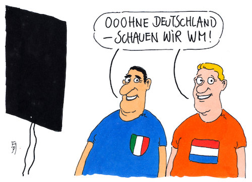 Cartoon: ohne (medium) by Andreas Prüstel tagged fussballweltmeisterschaft,vorrundenaus,deutschland,holland,italien,schadenfreude,cartoon,karikatur,andreas,pruestel,fussballweltmeisterschaft,vorrundenaus,deutschland,holland,italien,schadenfreude,cartoon,karikatur,andreas,pruestel