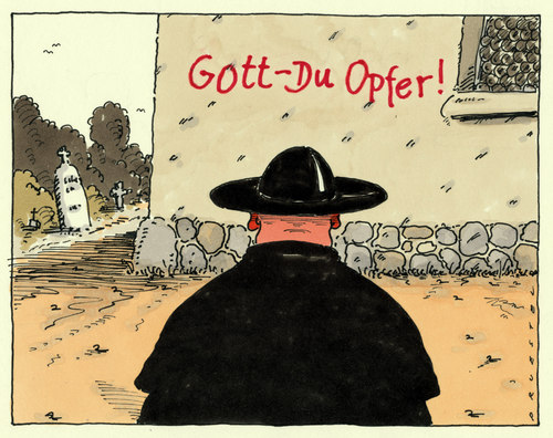 Cartoon: opfer (medium) by Andreas Prüstel tagged gott,kirche,jugendsprache,gott,jugendsprache,kirche,jugendliche