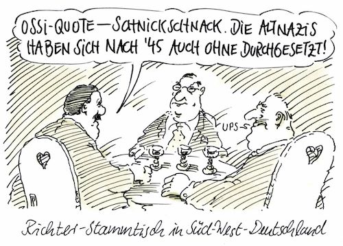 Cartoon: ost-quote (medium) by Andreas Prüstel tagged ostquote,führungspositionen,justiz,wirtschaft,behörden,wissenschaft,forschung,kriegsende,altnazis,richter,cartoon,karikatur,andreas,pruestel,ostquote,führungspositionen,justiz,wirtschaft,behörden,wissenschaft,forschung,kriegsende,altnazis,richter,cartoon,karikatur,andreas,pruestel