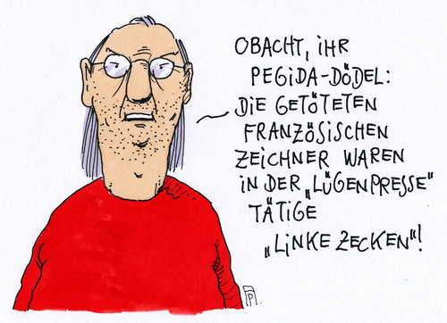 Cartoon: pegida charlie hebdo (medium) by Andreas Prüstel tagged attentat,charlie,hebdo,satirezeitschrift,paris,frankreich,karikaturisten,cartoonisten,zeichner,linke,zecken,lügenpresse,pressefreiheit,pegida,dresden,demo,cartoon,karikatur,andreas,pruestel,attentat,charlie,hebdo,satirezeitschrift,paris,frankreich,karikaturisten,cartoonisten,zeichner,linke,zecken,lügenpresse,pressefreiheit,pegida,dresden,demo,cartoon,karikatur,andreas,pruestel