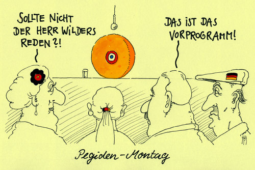 Cartoon: pegiden-montag (medium) by Andreas Prüstel tagged pegida,dresden,geert,wilders,rechtsradikal,ausländerfeindlichkeit,niederlande,holland,käse,vorprogramm,cartoon,karikatur,andreas,pruestel,pegida,dresden,geert,wilders,rechtsradikal,ausländerfeindlichkeit,niederlande,holland,käse,vorprogramm,cartoon,karikatur,andreas,pruestel