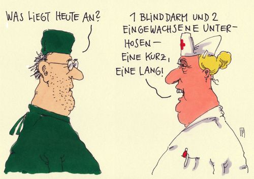 Cartoon: pensum (medium) by Andreas Prüstel tagged arzt,krankenschwester,chirurg,operation,blinddarm,unterhosen,cartoon,karikatur,andreas,pruestel,arzt,krankenschwester,chirurg,operation,blinddarm,unterhosen,cartoon,karikatur,andreas,pruestel