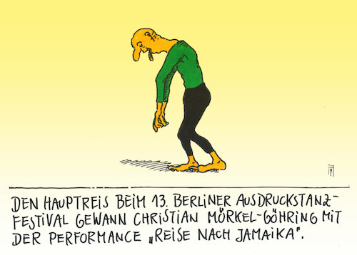 Cartoon: performance (medium) by Andreas Prüstel tagged jamaika,koalition,sondierungsgespräche,cdu,csu,grüne,fdp,ausdruckstanz,cartoon,karikatur,andreas,pruestel,jamaika,koalition,sondierungsgespräche,cdu,csu,grüne,fdp,ausdruckstanz,cartoon,karikatur,andreas,pruestel