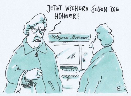 Cartoon: pferdefleisch (medium) by Andreas Prüstel tagged pferdefleisch,fleischskandal,falschdeklarierung,wiehern,hühner,cartoon,karikatur,pferdefleisch,fleischskandal,falschdeklarierung,wiehern,hühner,cartoon,karikatur