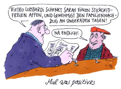 Cartoon: positives (medium) by Andreas Prüstel tagged autoindustrie,stickoxidtests,affen,koalitionsverhandlungen,groko,familiennachzug,flüchtlinge,pietro,lombardi,sarah,cartoon,karikatur,andreas,pruestel,autoindustrie,stickoxidtests,affen,koalitionsverhandlungen,groko,familiennachzug,flüchtlinge,pietro,lombardi,sarah,cartoon,karikatur,andreas,pruestel